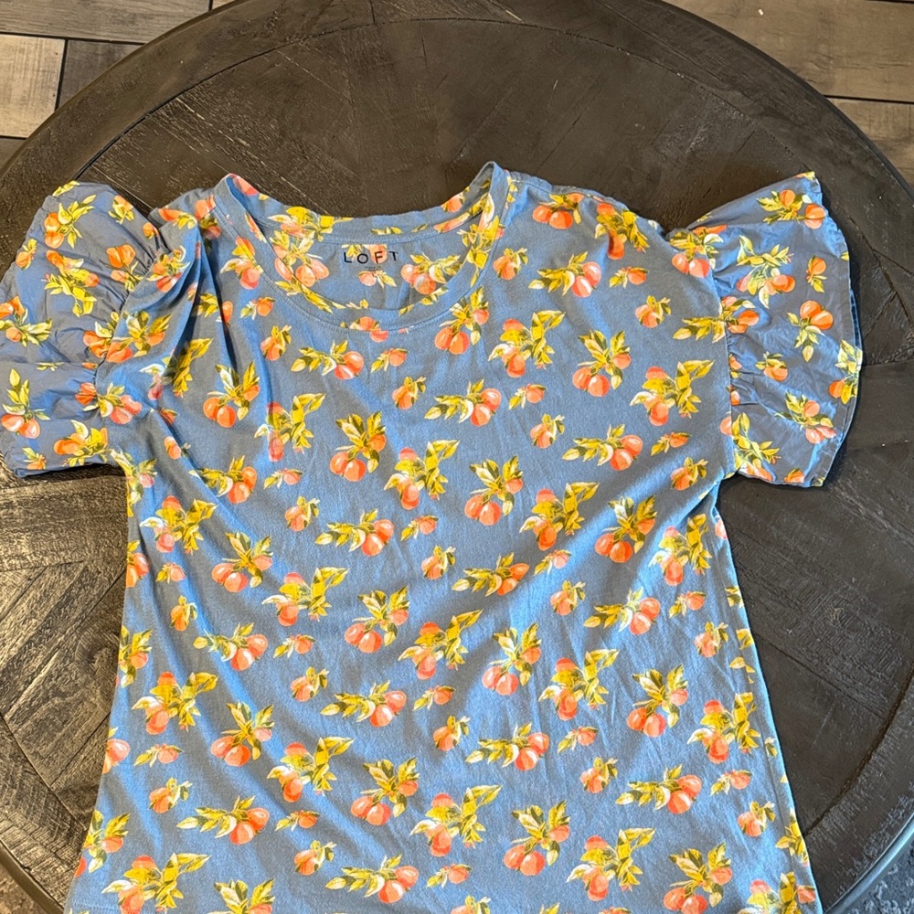 LOFT made in India Floral Puff Sleeve Top - Blue and Orange